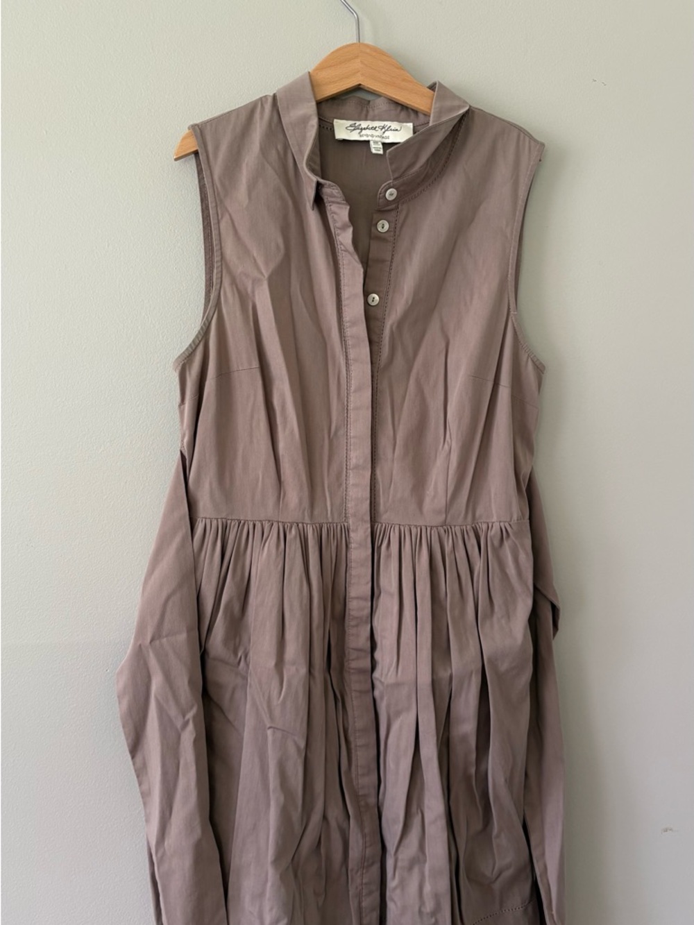 Elizabeth Klein Beyond Vintage Sleeveless Button-Front Midi Dress in Taupe